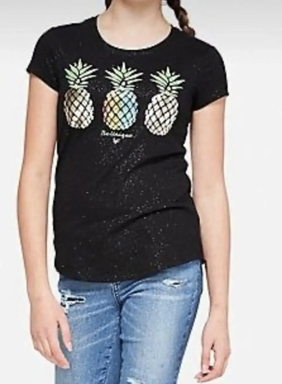 Justice Girl's Black Pineapple Graphic T-Shirt Kid's Youth Size 6/7
